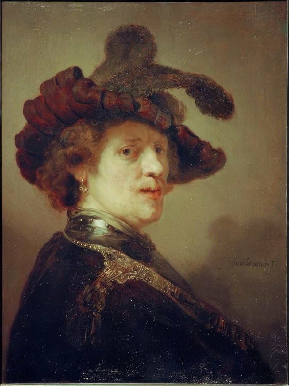 Autoportret z czapką z piór autorstwa Rembrandt van Rijn