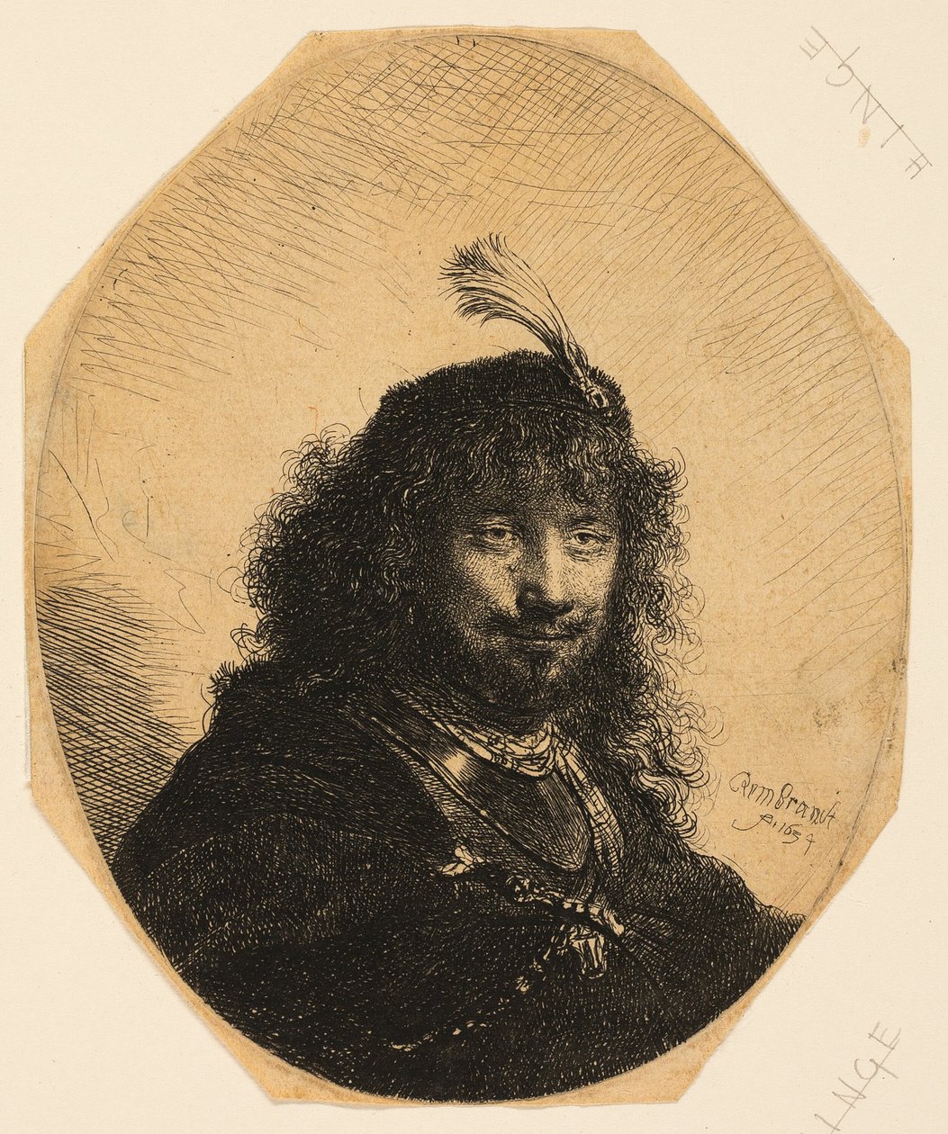 Autoportret (?) z czapką z piórem i opuszczoną szablą autorstwa Rembrandt van Rijn