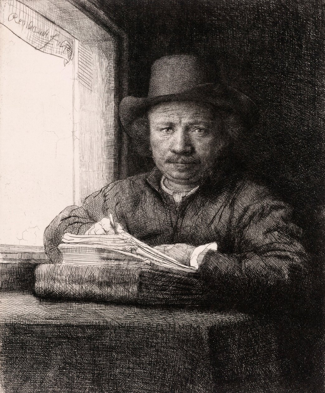 Autoportret Rysunek w oknie Rembrandta van Rijn autorstwa Rembrandt van Rijn