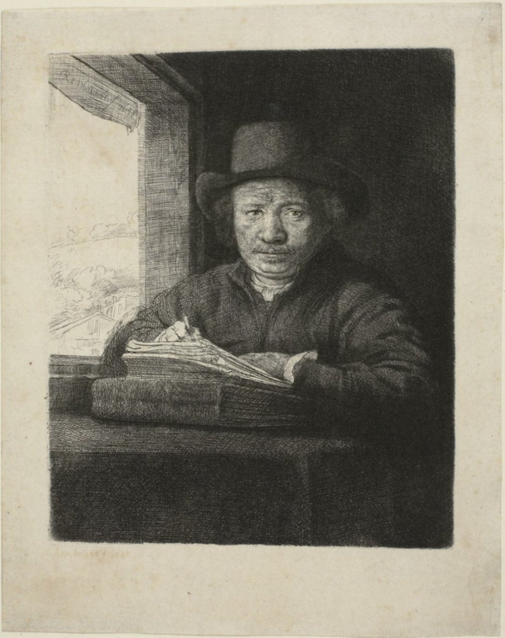 Autoportret akwaforta w oknie autorstwa Rembrandt van Rijn