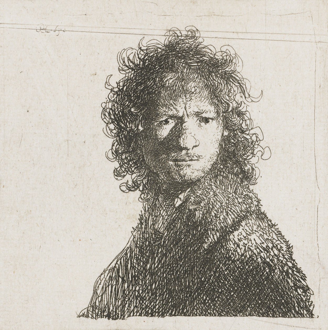 Autoportret marszczący brwi, 1630 autorstwa Rembrandt van Rijn