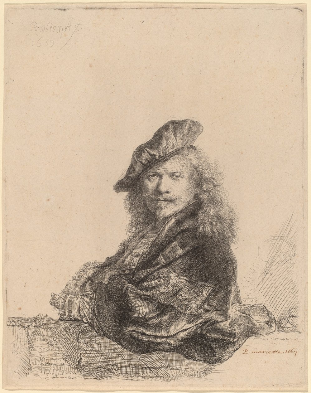 Autoportret oparty o kamienny parapet autorstwa Rembrandt van Rijn
