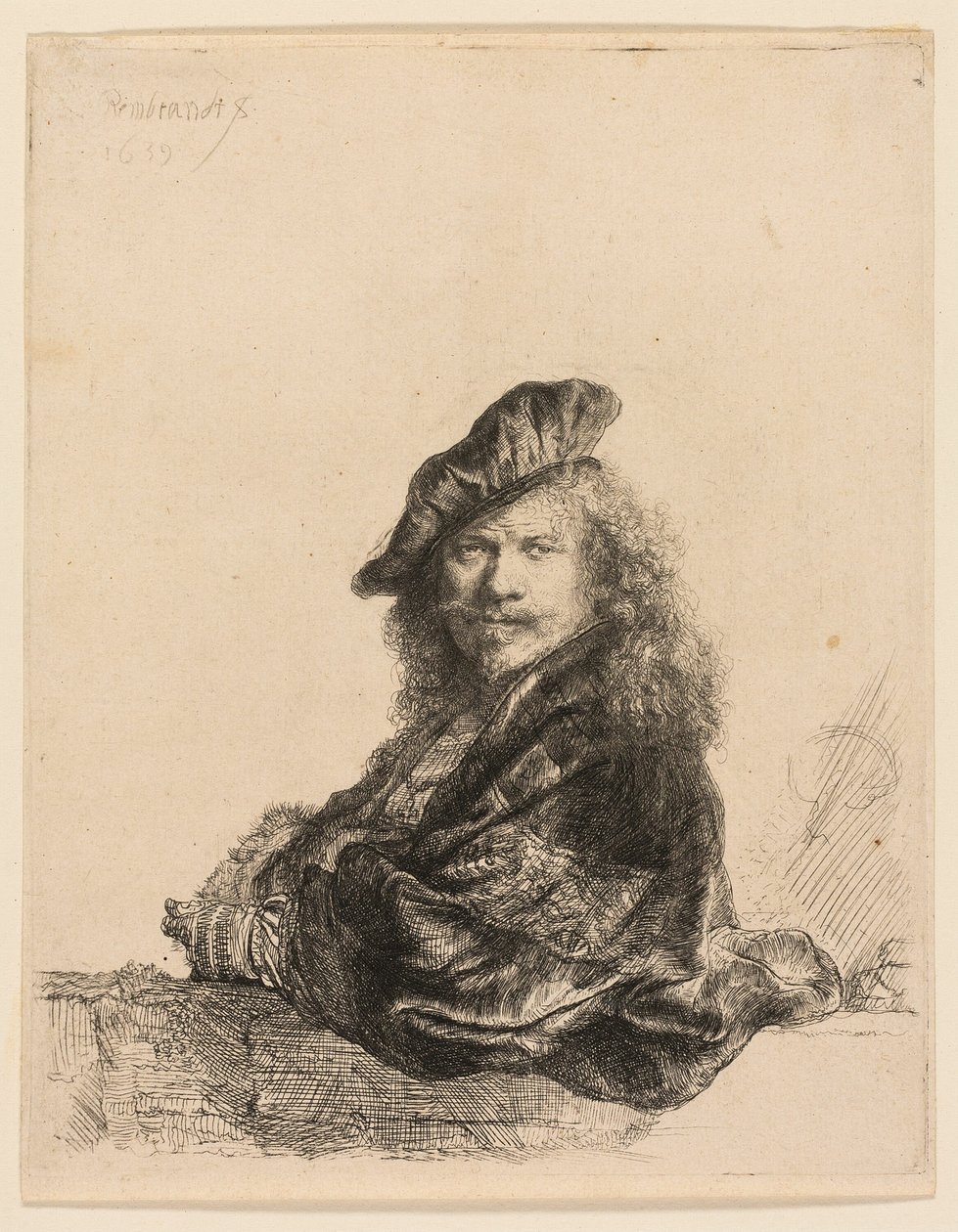 Autoportret oparty o kamienny parapet autorstwa Rembrandt van Rijn