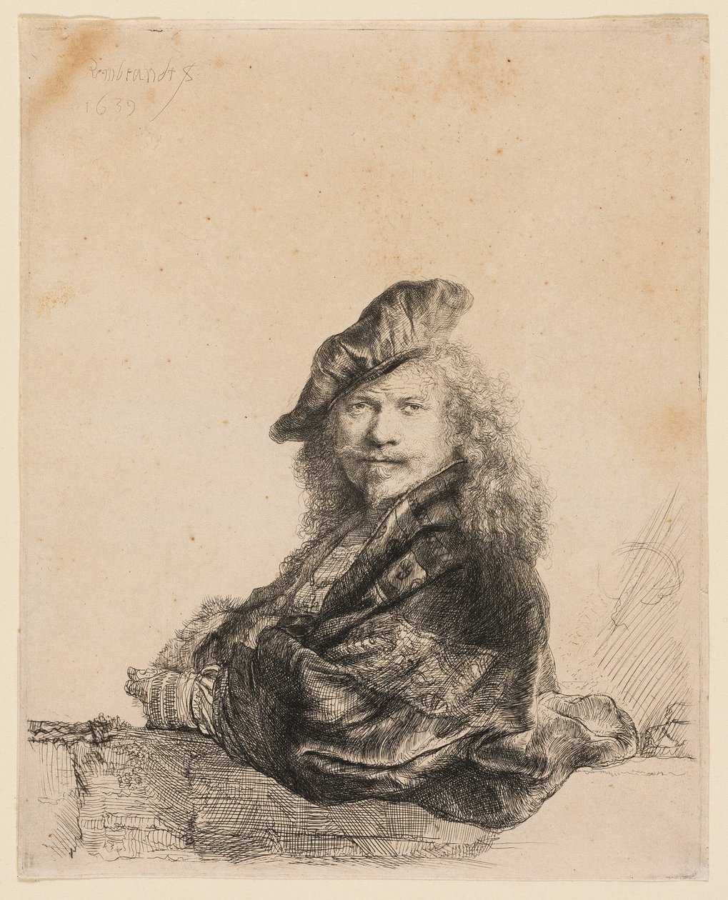 Autoportret oparty o kamienny parapet autorstwa Rembrandt van Rijn