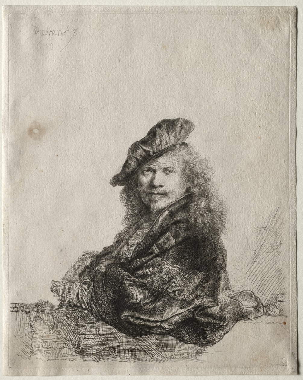Autoportret oparty o kamienny parapet autorstwa Rembrandt van Rijn