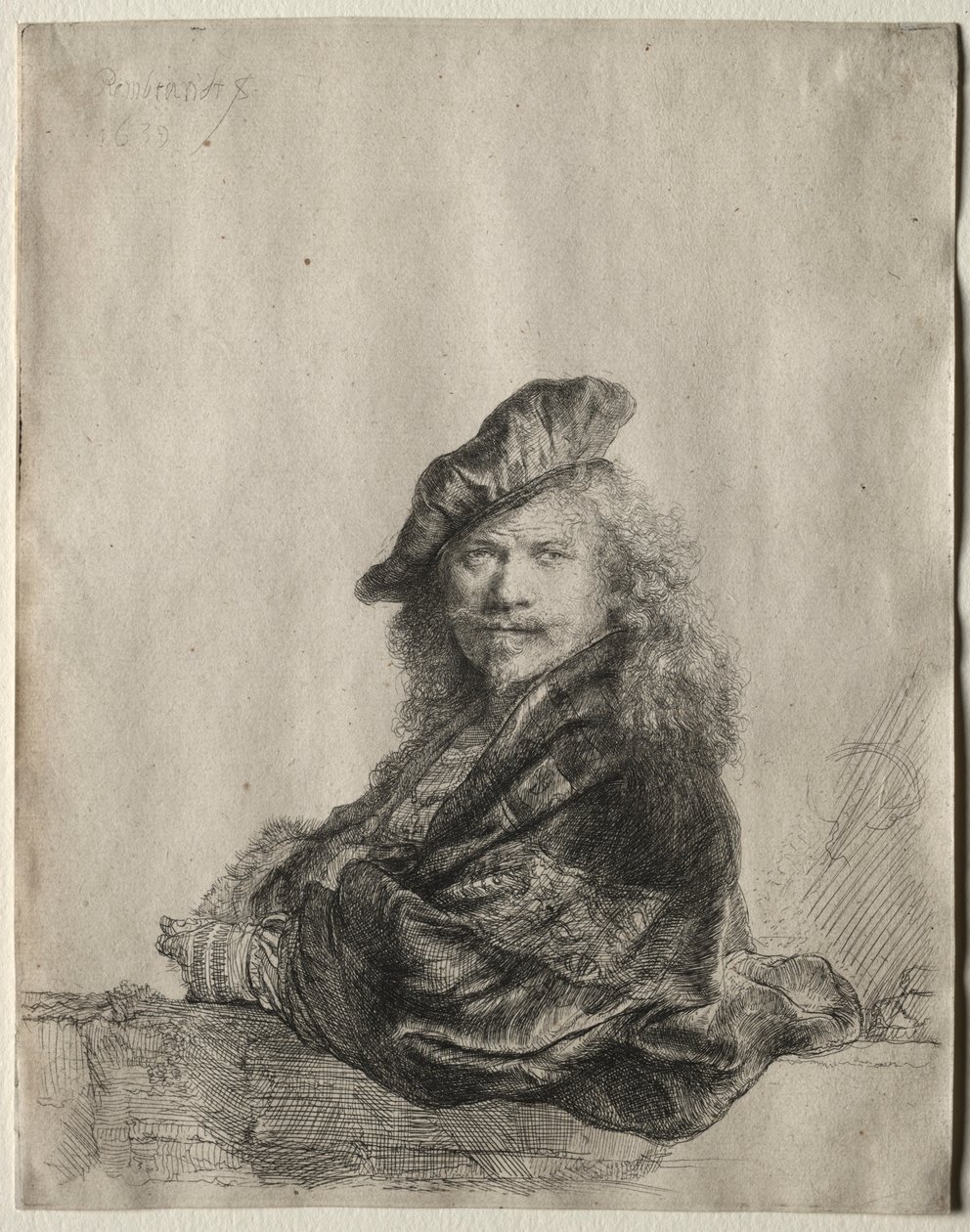 Autoportret oparty na kamiennym parapecie, 1639. autorstwa Rembrandt van Rijn