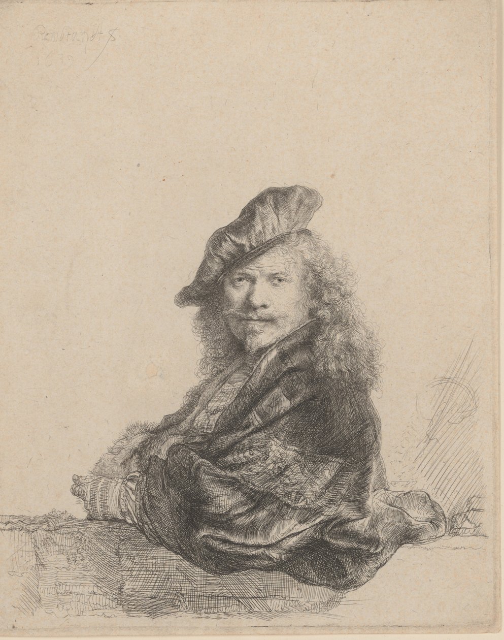 Autoportret oparty o kamienny parapet, 1639., 1639. autorstwa Rembrandt van Rijn