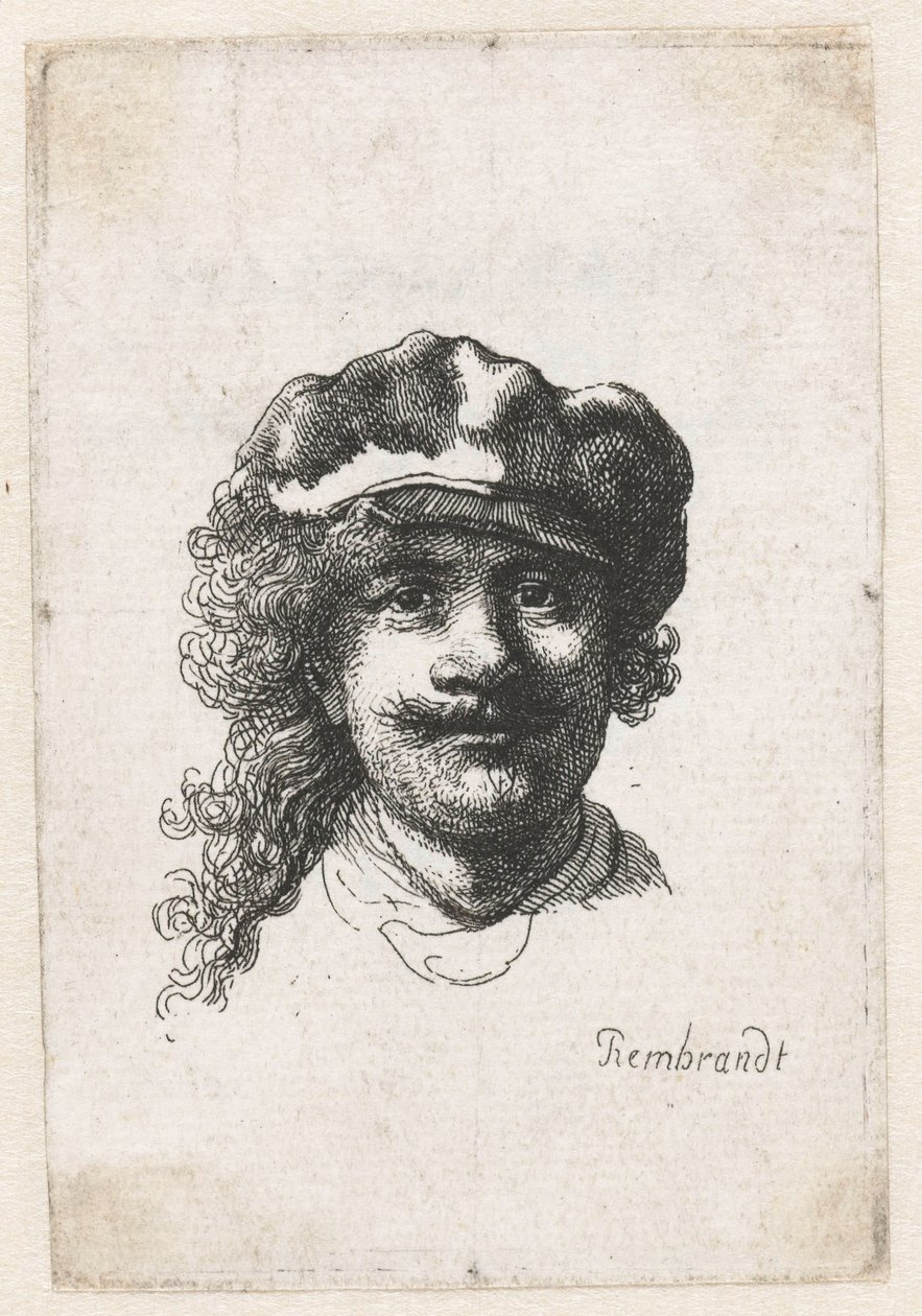 Autoportret w miękkiej czapce: cała twarz, tylko głowa, 1635. autorstwa Rembrandt van Rijn