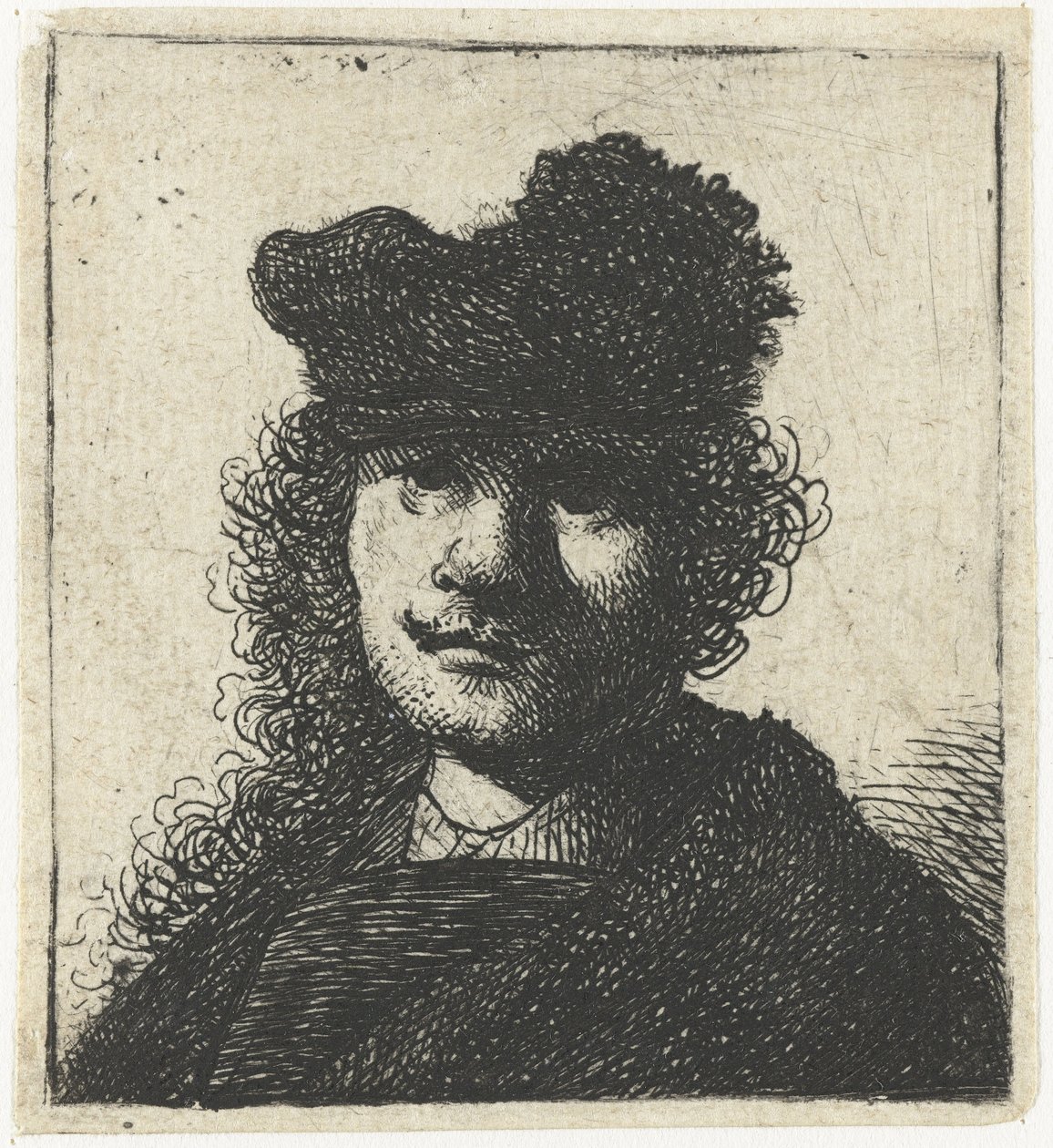 Autoportret w czapce i ciemnym płaszczu: Popiersie, ok. 1631 r. autorstwa Rembrandt van Rijn