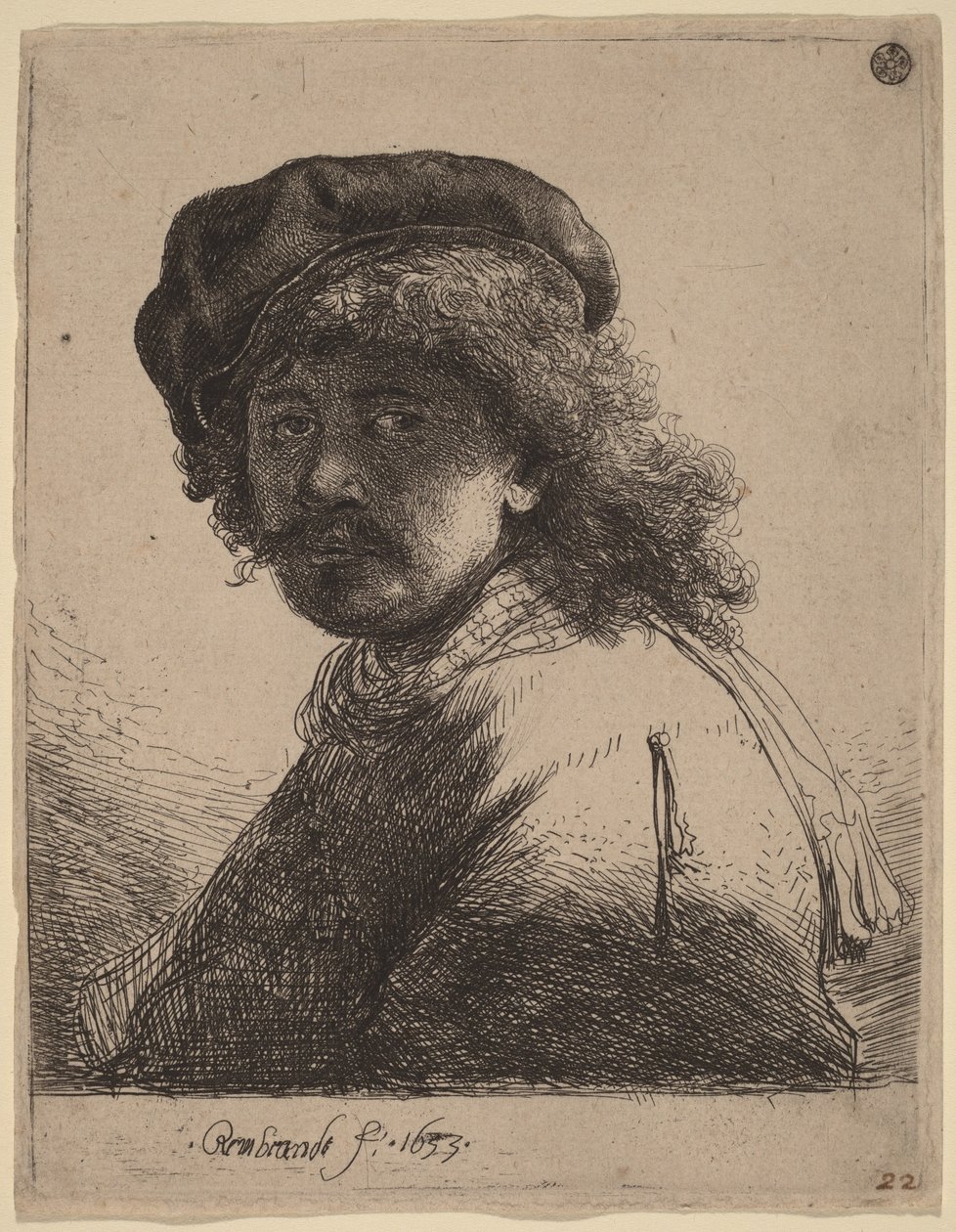Autoportret w czapce i szaliku z zaciemnioną twarzą autorstwa Rembrandt van Rijn