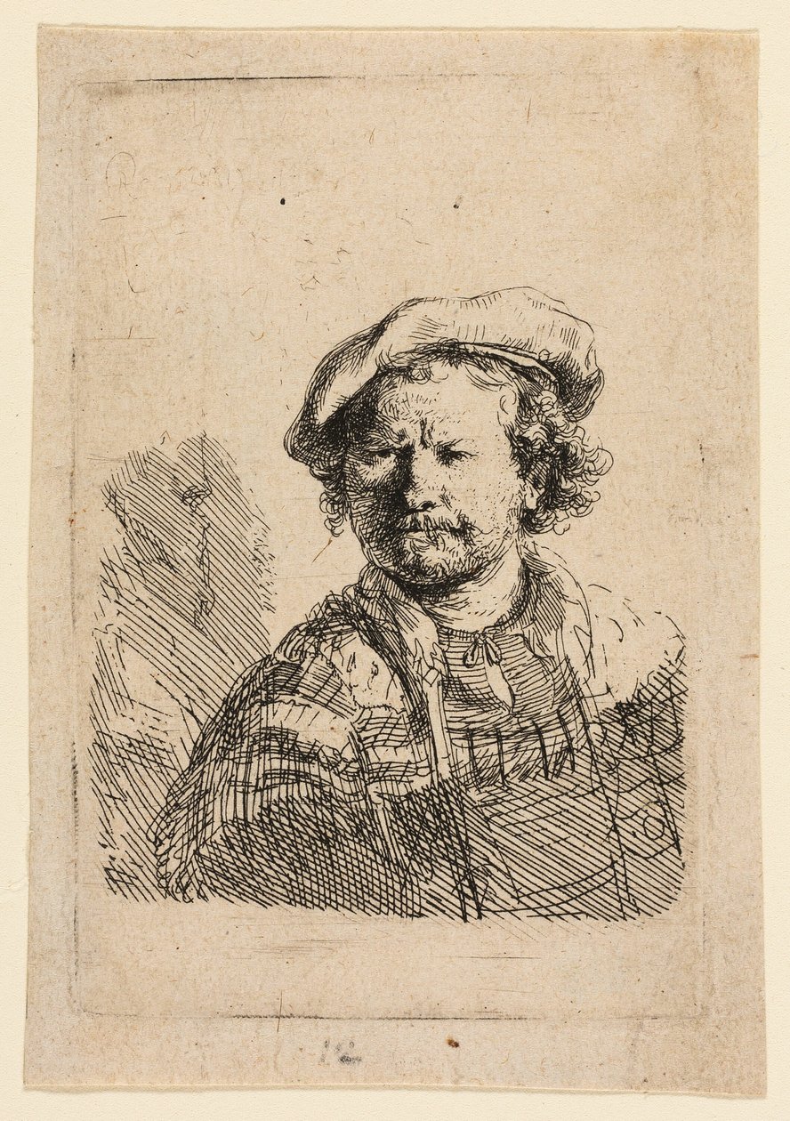 Autoportret w kaszkiecie i haftowanej sukience autorstwa Rembrandt van Rijn