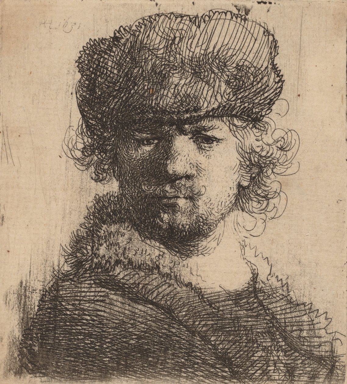 Autoportret w ciężkiej czapce z futra, 1631. autorstwa Rembrandt van Rijn