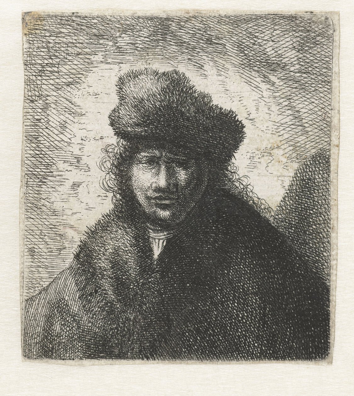 Autoportret w skośnej futrzanej czapce: Biust, ok. 1631. autorstwa Rembrandt van Rijn