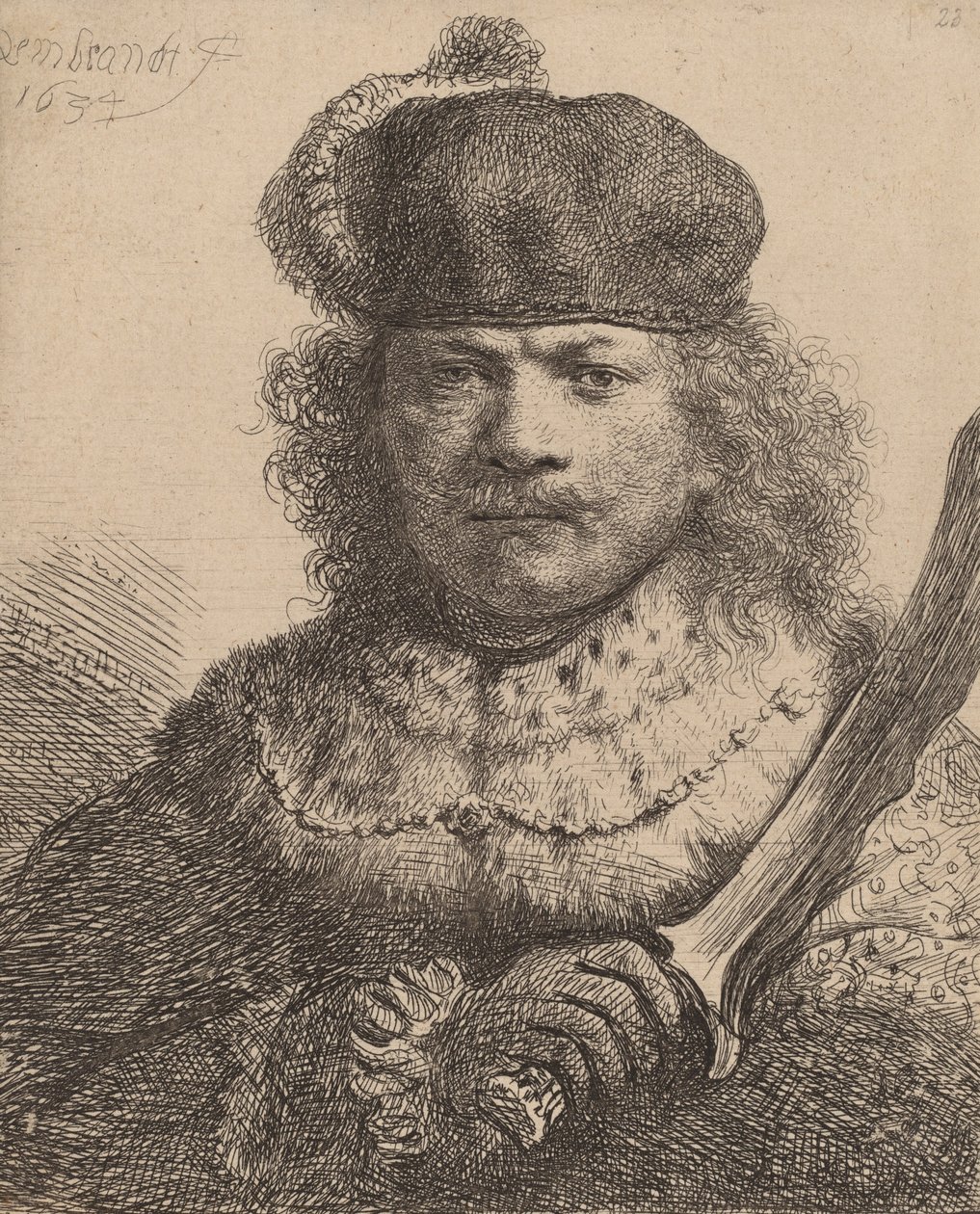 Autoportret z podniesioną szablą, 1634. autorstwa Rembrandt van Rijn