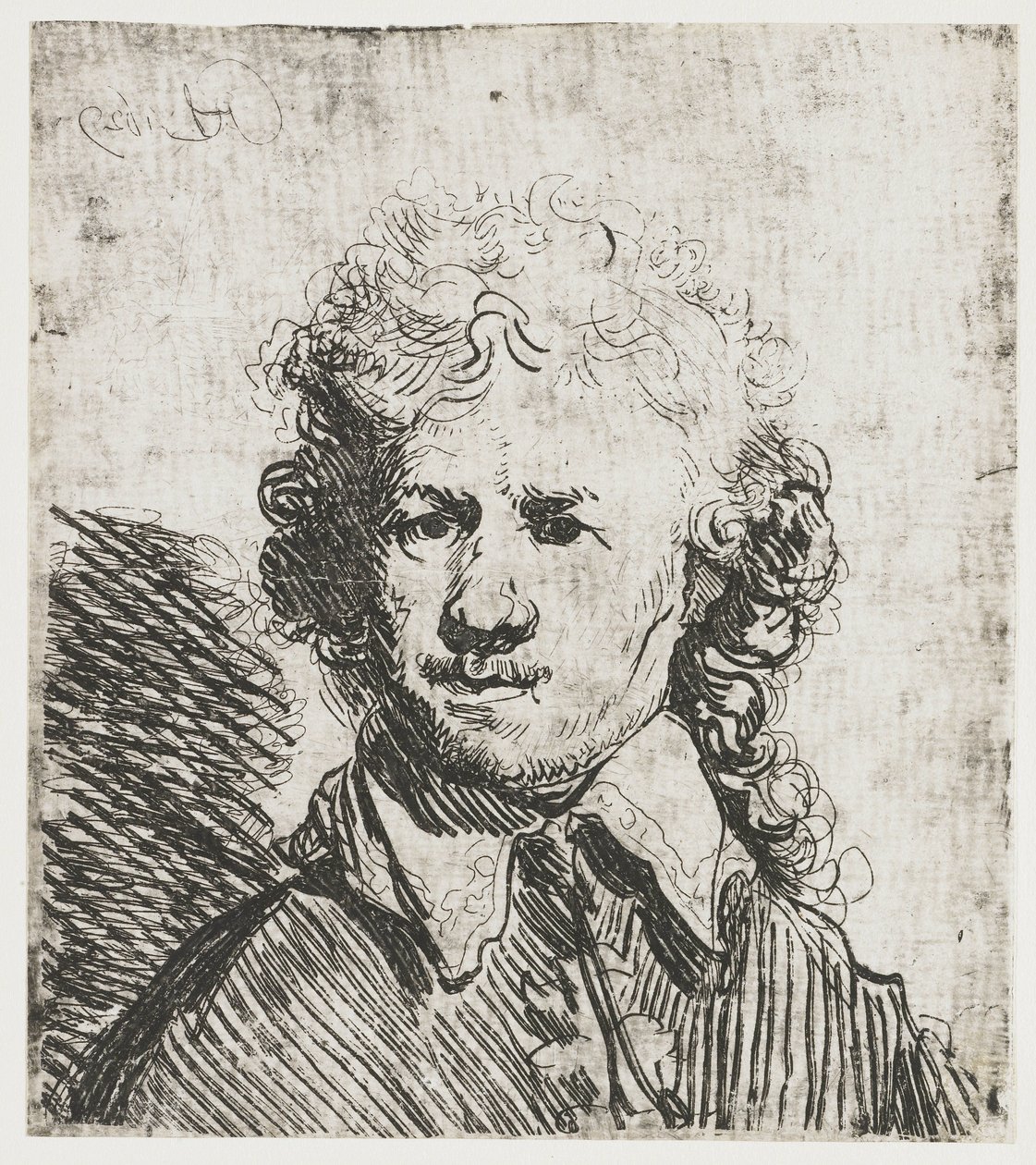 Autoportret, Z gołą głową Autoportret z odkrytą głową: biust, z grubsza wytrawiony autorstwa Rembrandt van Rijn