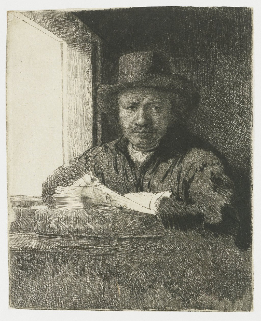 Autoportret – akwaforta przy oknie autorstwa Rembrandt van Rijn