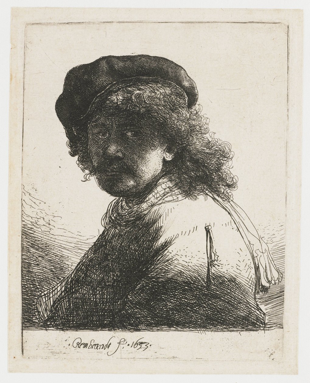 Autoportret w czapce i szaliku Autoportret w czapce i szaliku z ciemną twarzą: biust autorstwa Rembrandt van Rijn