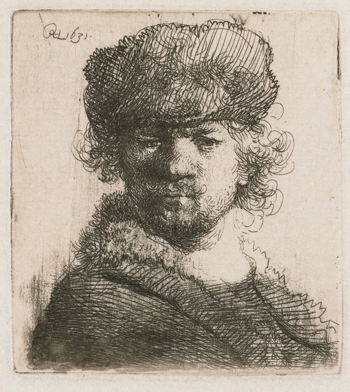 Autoportret w czapce z grubego futra Autoportret w ciężkiej futrzanej czapce: biust autorstwa Rembrandt van Rijn