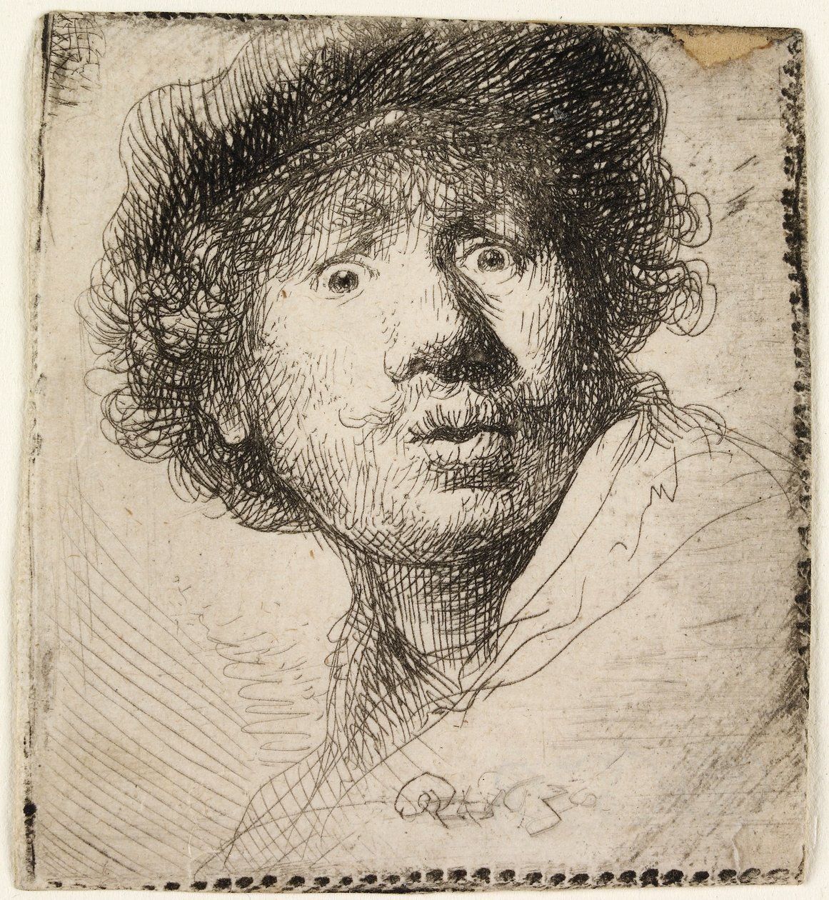Autoportret w czapce: z otwartymi ustami, 1630. autorstwa Rembrandt van Rijn
