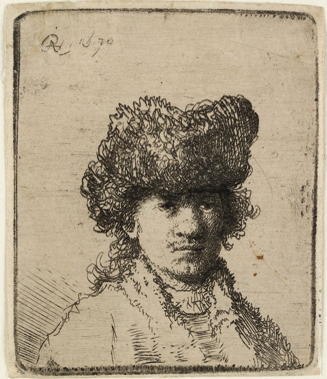 Autoportret w futrzanej czapce: biust, 1630. autorstwa Rembrandt van Rijn