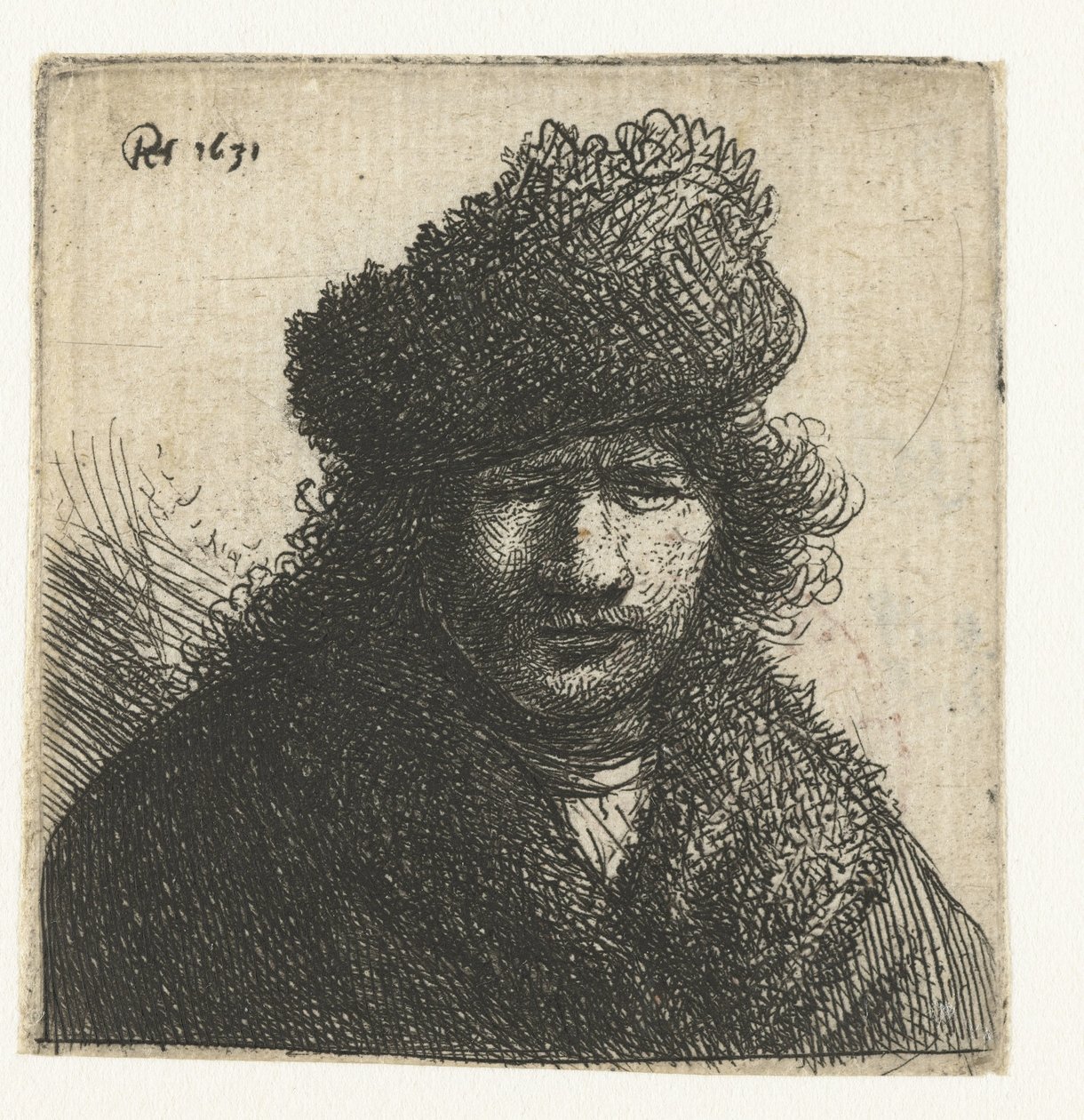 Autoportret w skośnej futrzanej czapce: biust autorstwa Rembrandt van Rijn