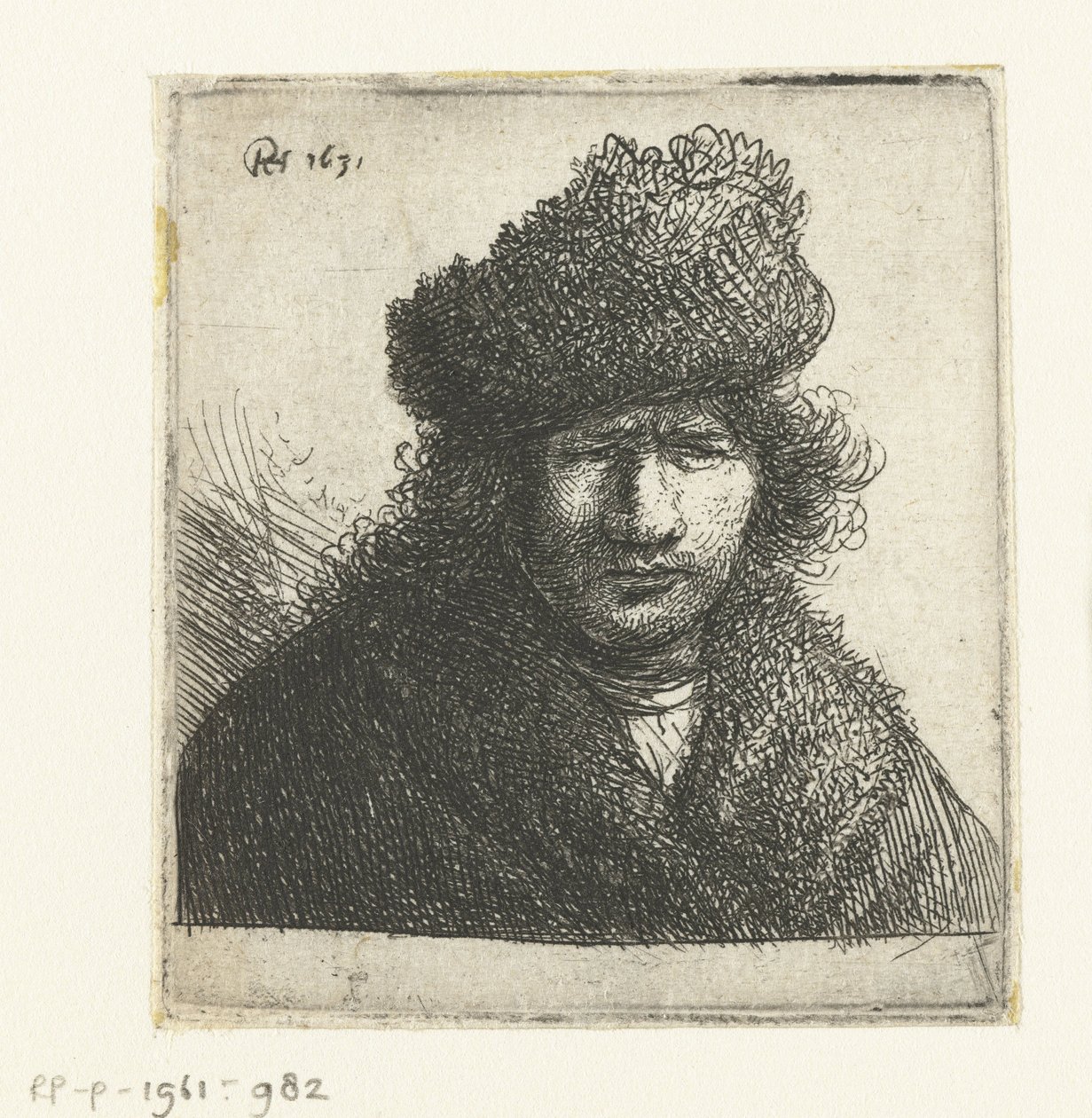 Autoportret w skośnej futrzanej czapce: biust autorstwa Rembrandt van Rijn