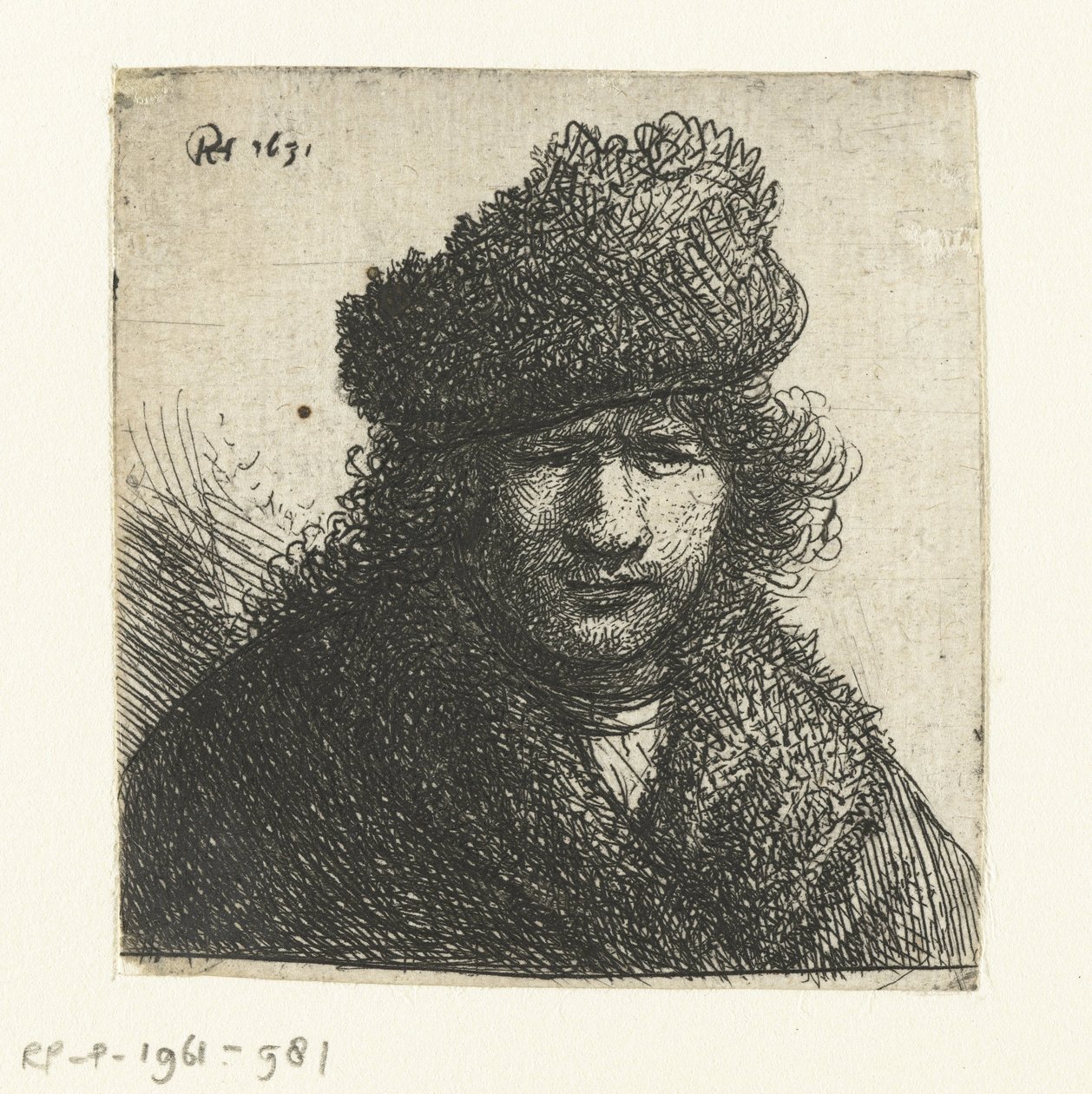 Autoportret w skośnej futrzanej czapce: biust autorstwa Rembrandt van Rijn