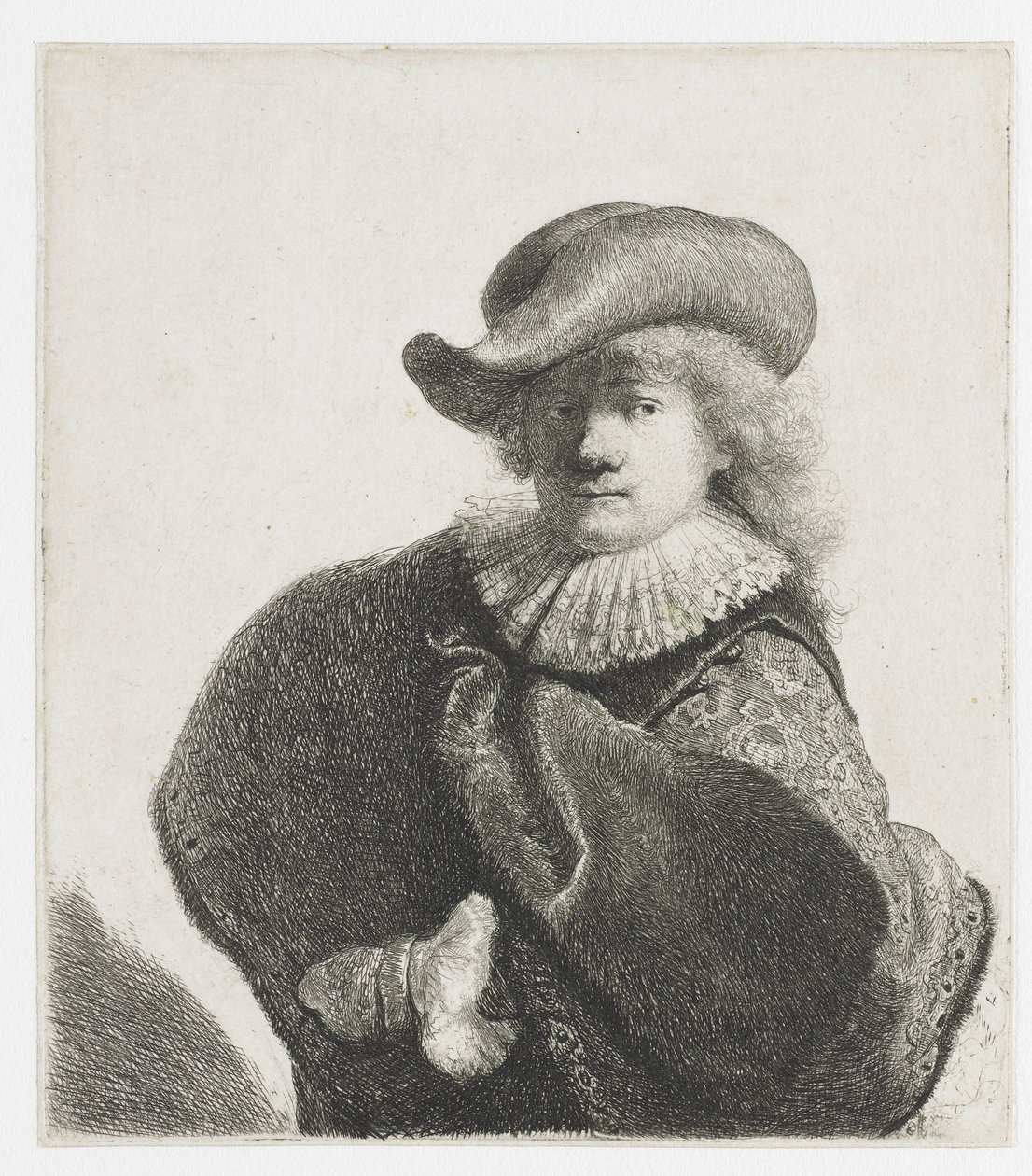 Autoportret w miękkim kapeluszu i wzorzystym płaszczu autorstwa Rembrandt van Rijn
