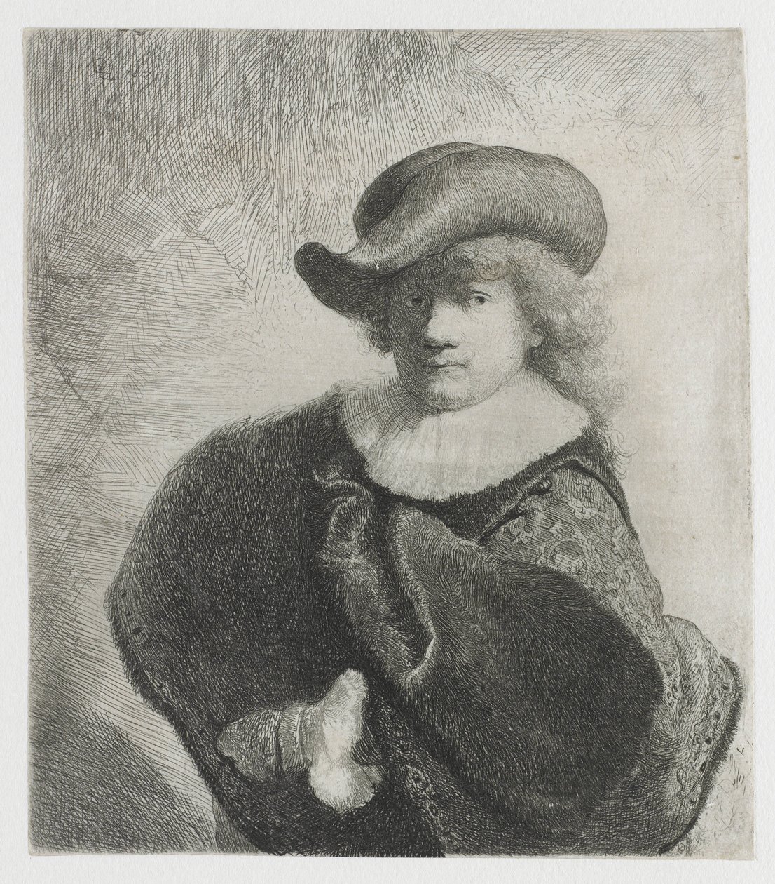 Autoportret w miękkim kapeluszu i wzorzystym płaszczu autorstwa Rembrandt van Rijn