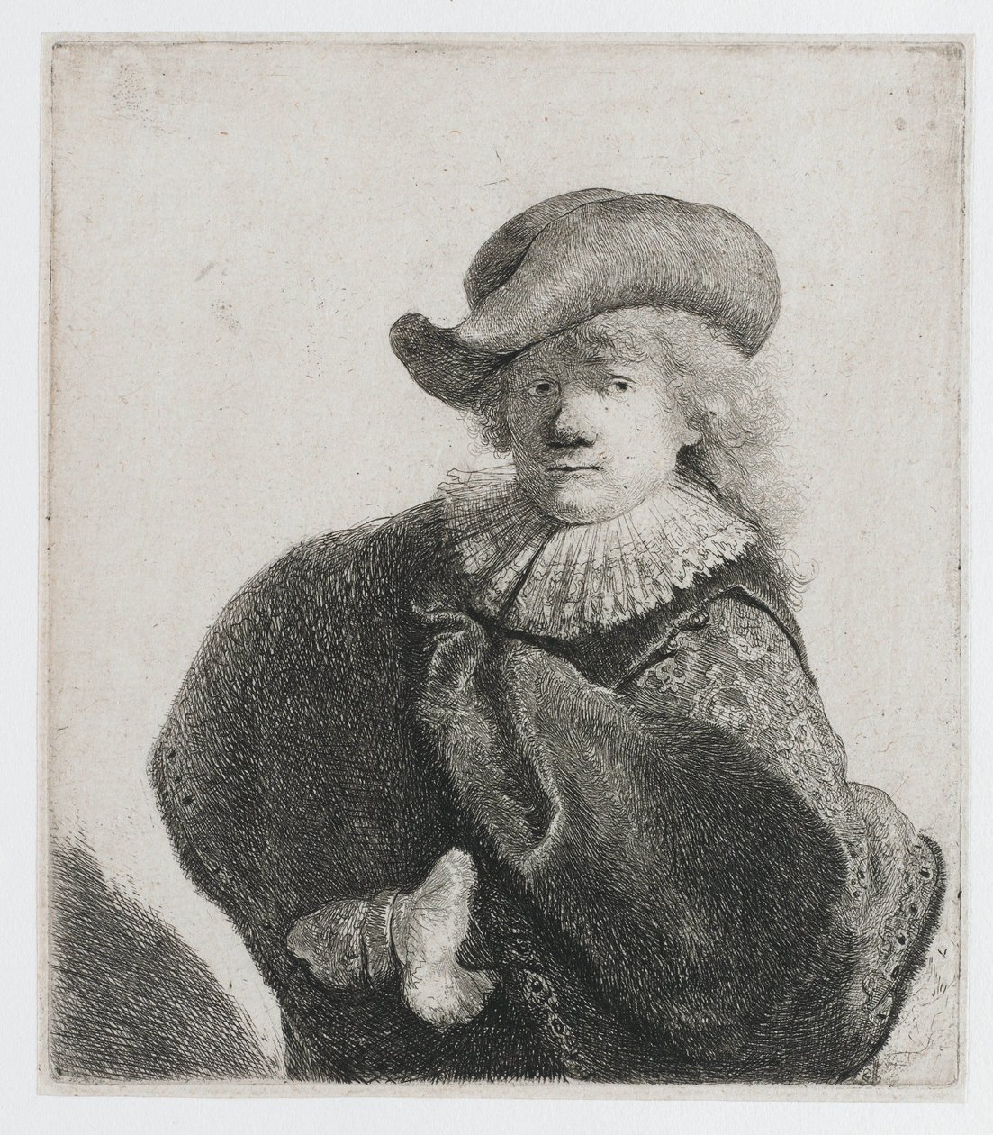 Autoportret w miękkim kapeluszu i wzorzystym płaszczu autorstwa Rembrandt van Rijn