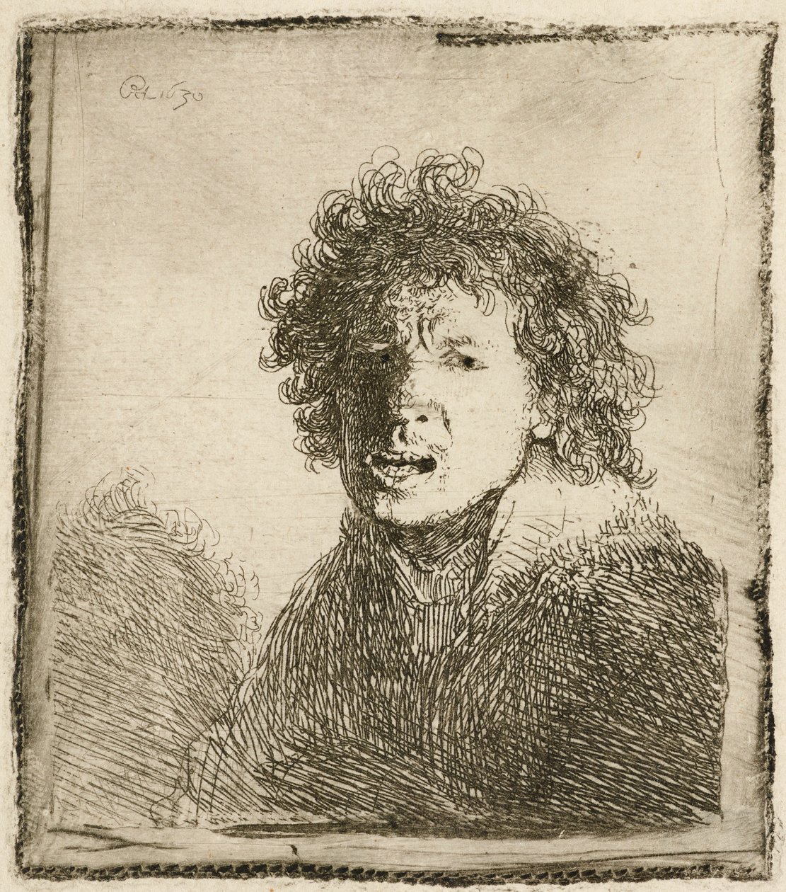 Autoportret z otwartymi ustami, jakby krzyczał: biust, 1630. autorstwa Rembrandt van Rijn