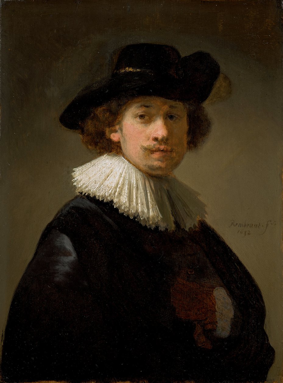 Autoportret w kryzie i czarnym kapeluszu, 1632 r. autorstwa Rembrandt van Rijn