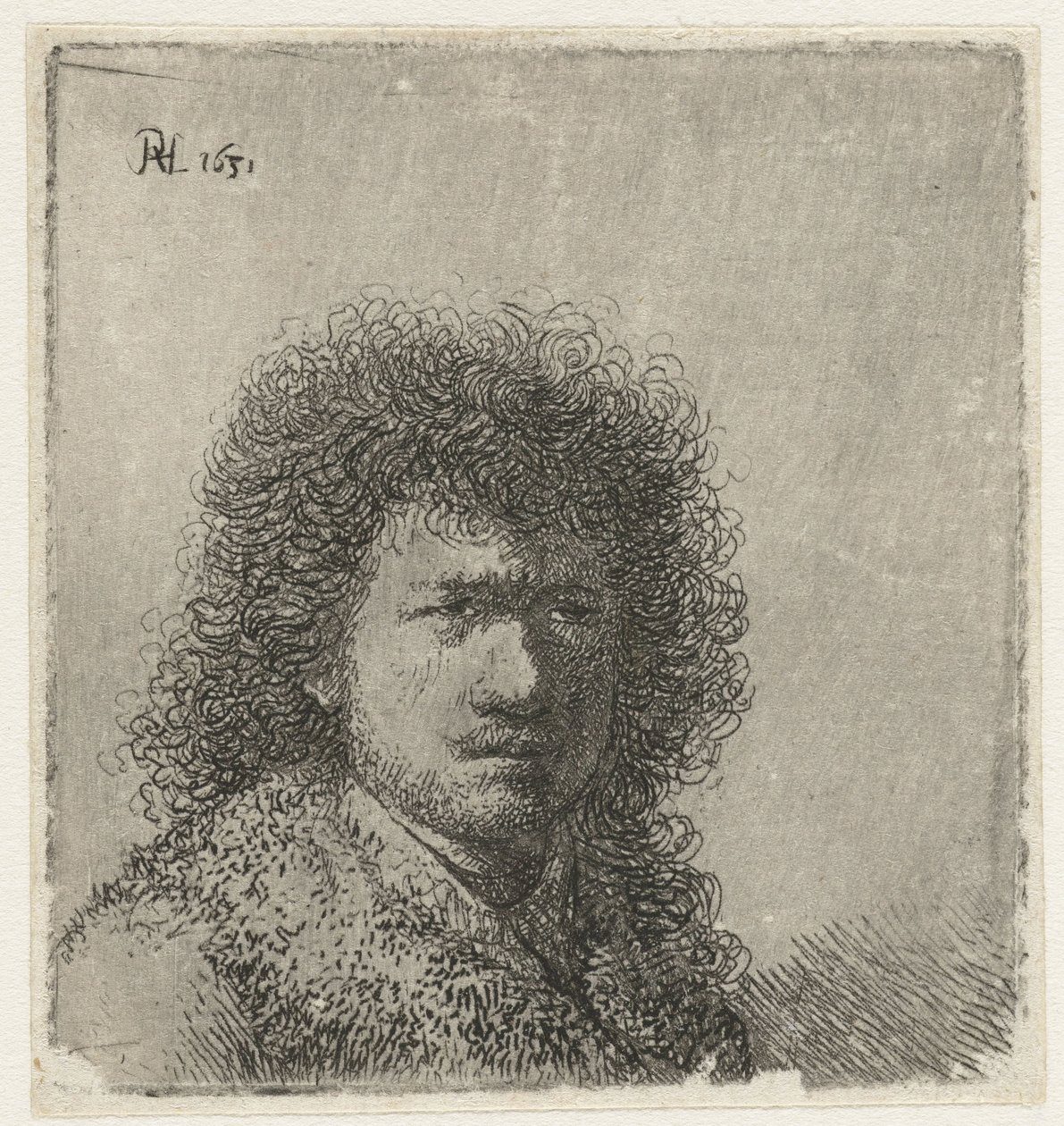 Autoportret z krzaczastymi włosami: biust autorstwa Rembrandt van Rijn