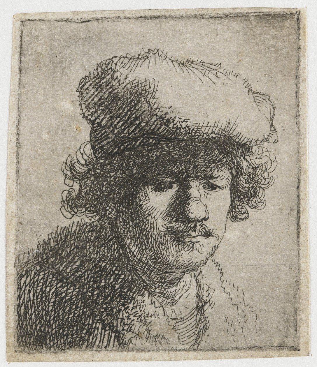 Autoportret z czapką wysuniętą do przodu, ok. 1630. autorstwa Rembrandt van Rijn