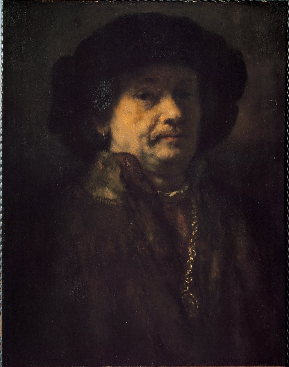 Autoportret z kolczykiem i złotym łańcuszkiem (Malarstwo autorstwa Rembrandt van Rijn