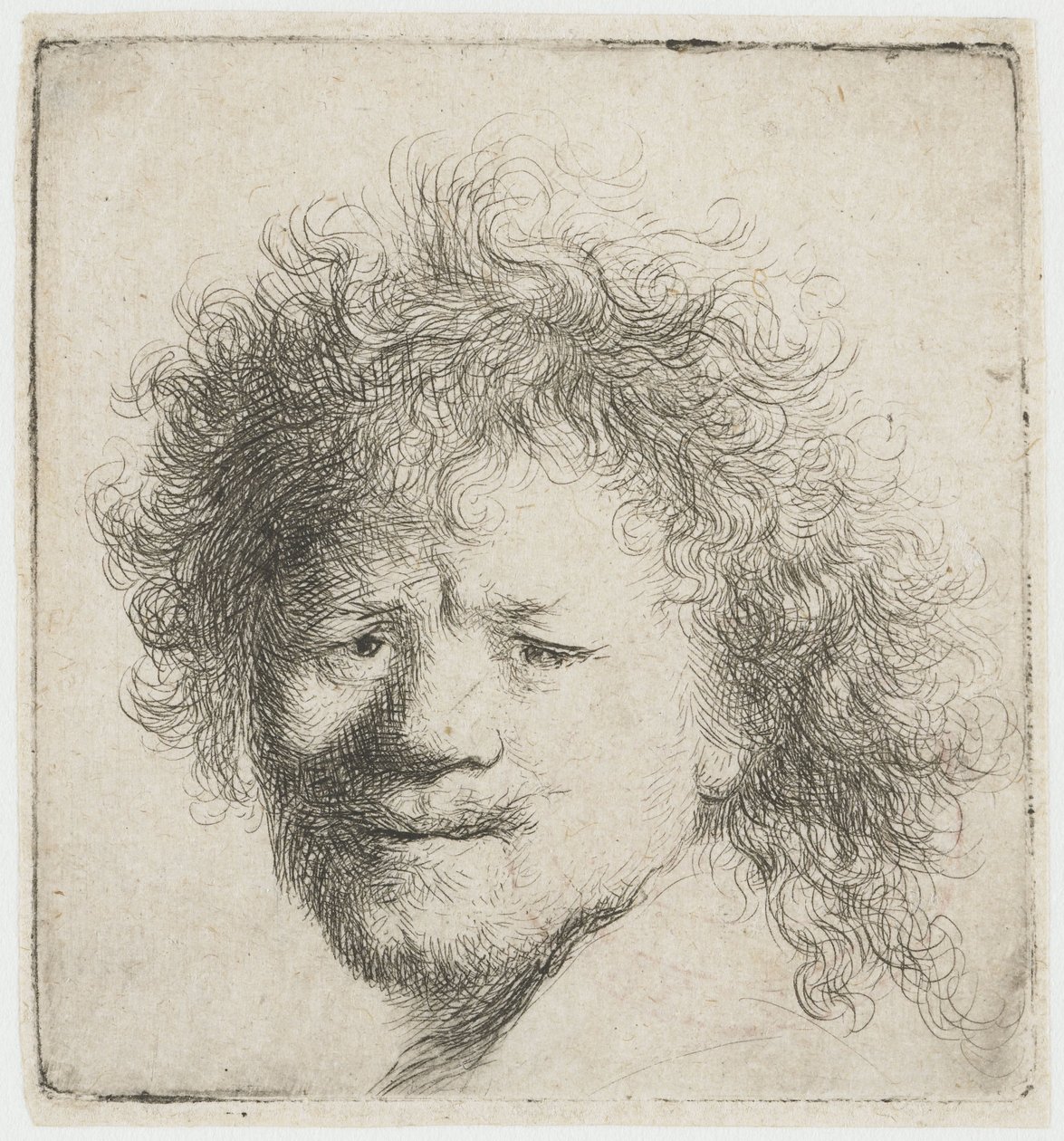 Autoportret z długimi, bujnymi włosami: sama głowa autorstwa Rembrandt van Rijn