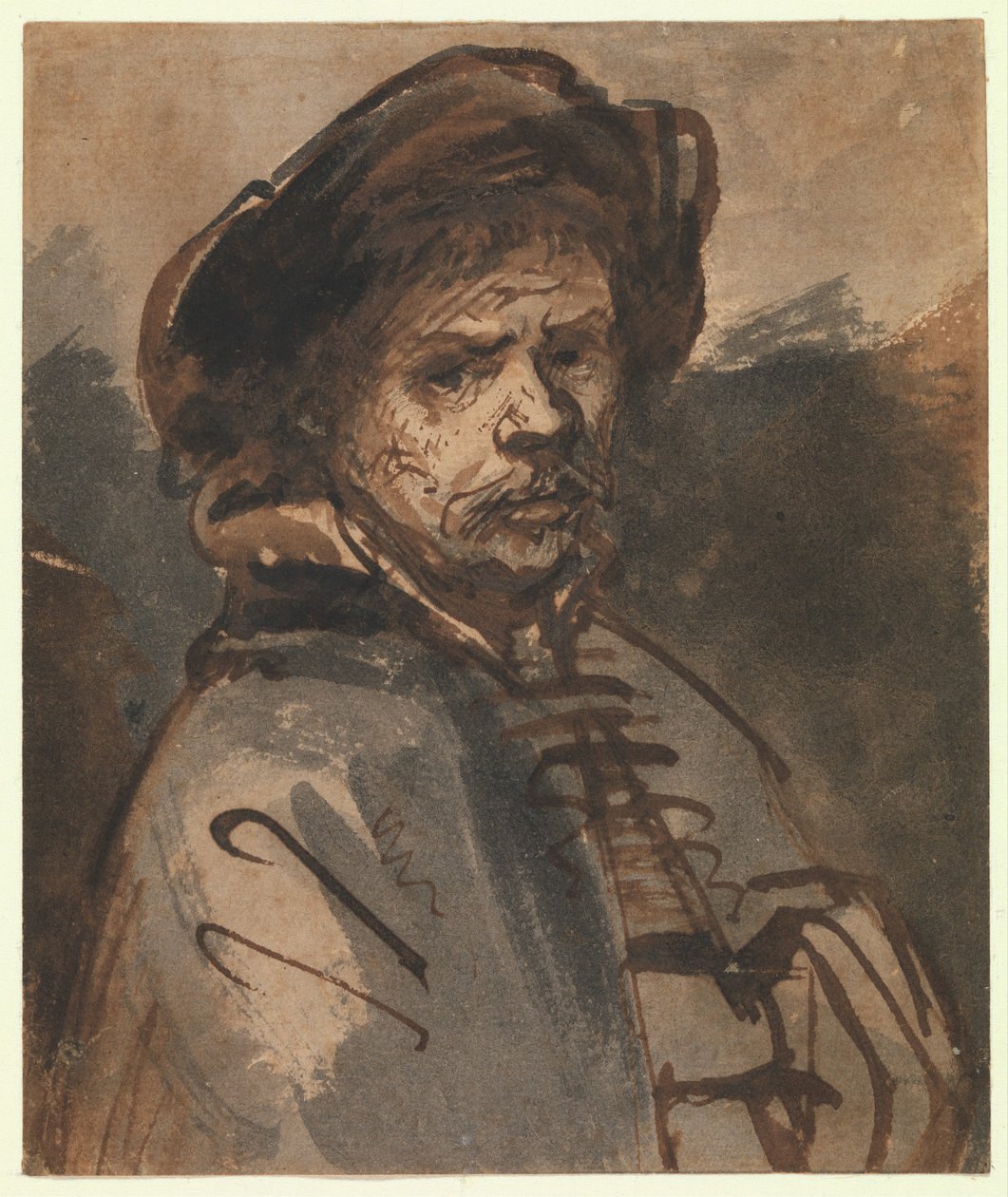 Autoportret, 1635-40 (pióro i brązowy tusz) autorstwa Rembrandt van Rijn