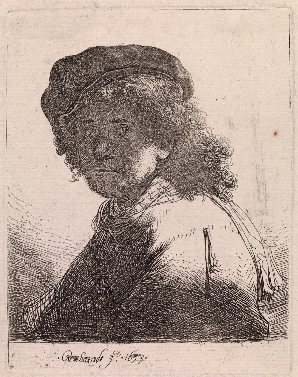 Autoportret w czapce i szaliku z zaciemnioną twarzą autorstwa Rembrandt van Rijn