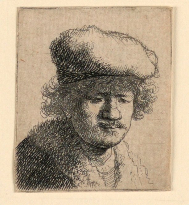 Autoportret z czapką wyciągniętą do przodu autorstwa Rembrandt van Rijn