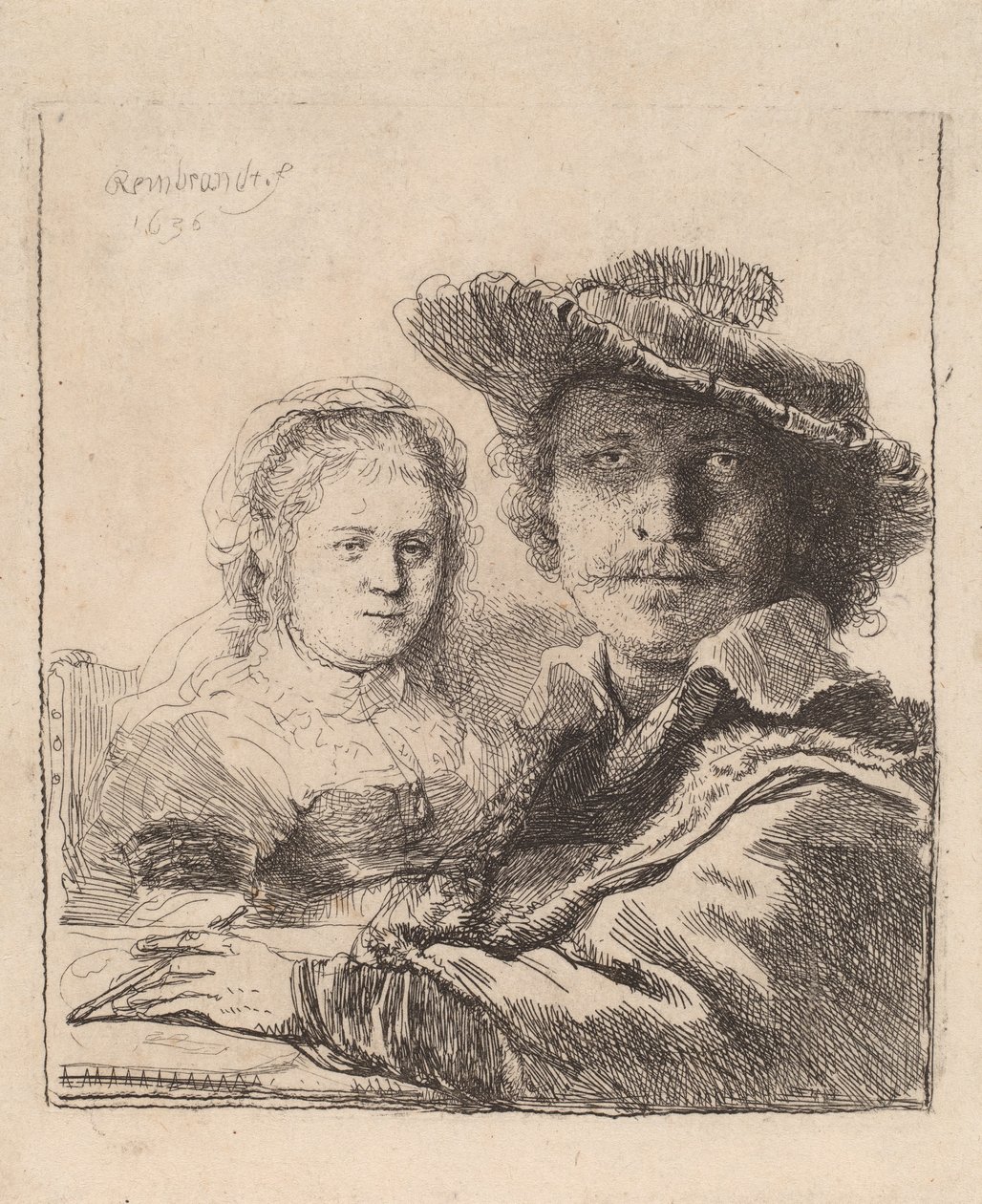 Autoportret z Saskią, 1636 autorstwa Rembrandt van Rijn