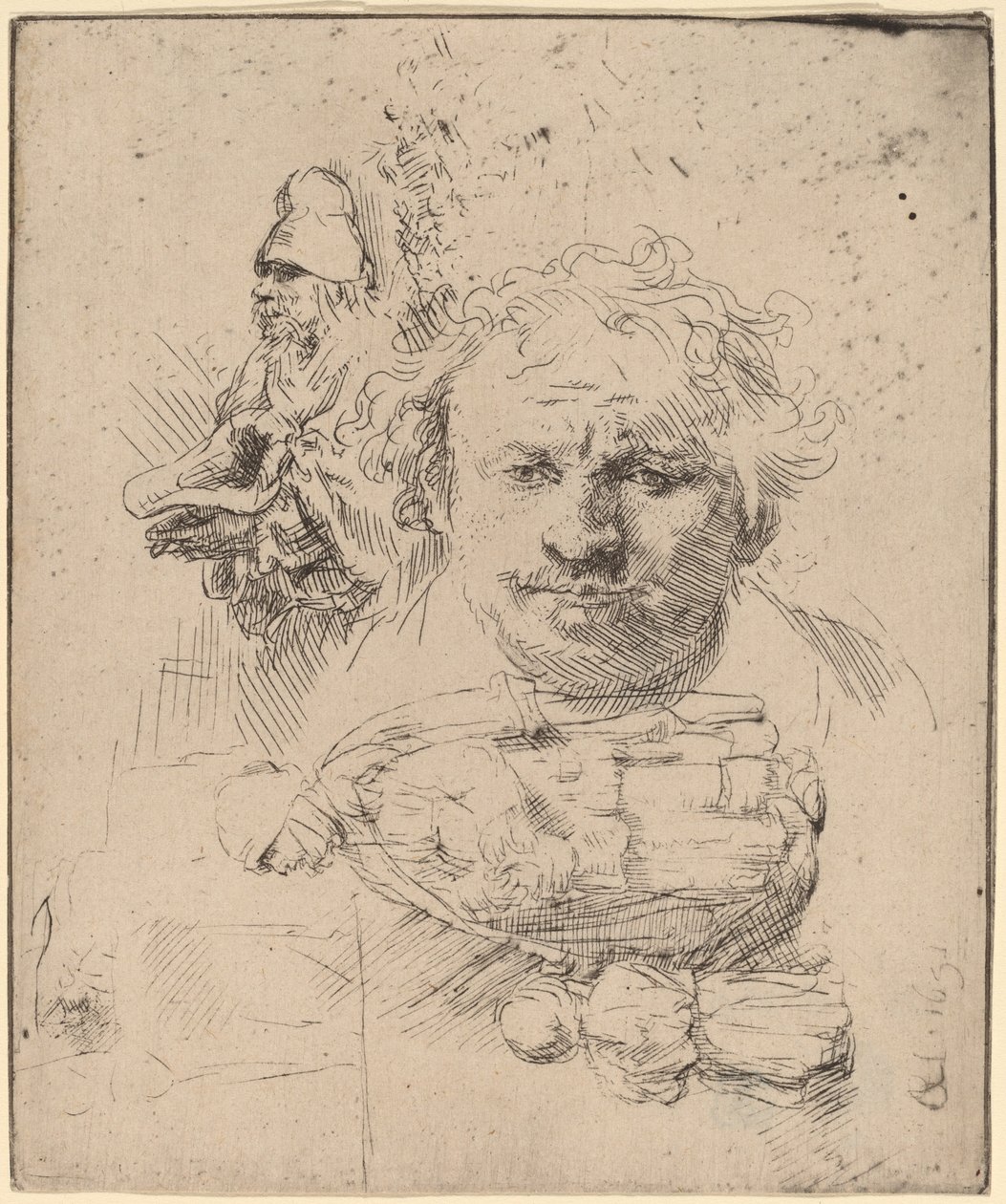 Arkusz studiów z szefem artysty, żebrakiem i kobietą z dzieckiem autorstwa Rembrandt van Rijn