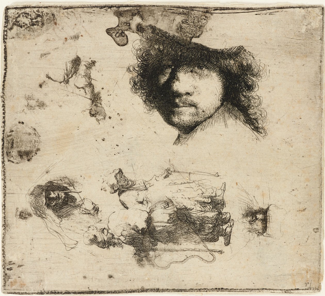 Arkusz studiów, 1632. autorstwa Rembrandt van Rijn
