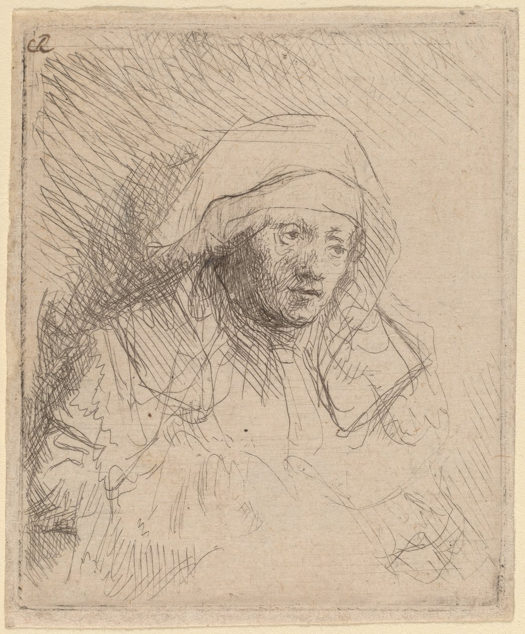 Chora kobieta z dużym białym nakryciem głowy (Saskia) autorstwa Rembrandt van Rijn