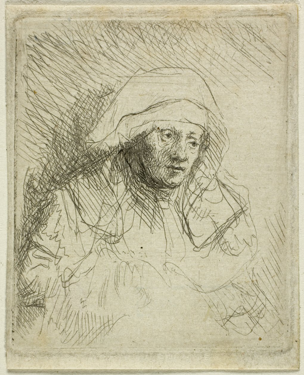 Chora kobieta z dużym białym nakryciem głowy (Saskia) autorstwa Rembrandt van Rijn