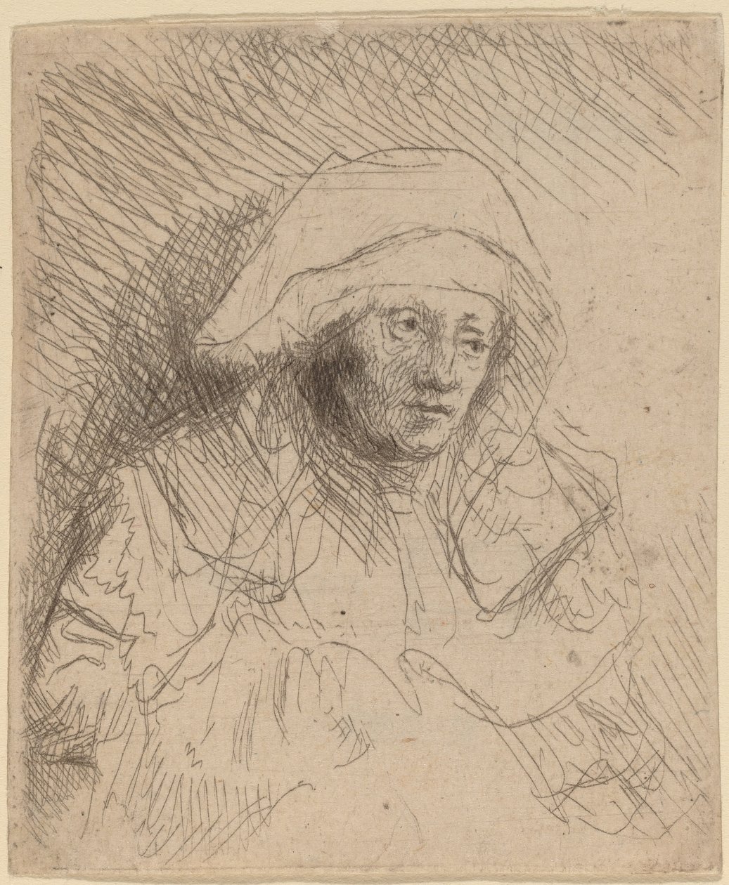 Chora kobieta z dużym białym nakryciem głowy Saskia, ca. 16411642. autorstwa Rembrandt van Rijn