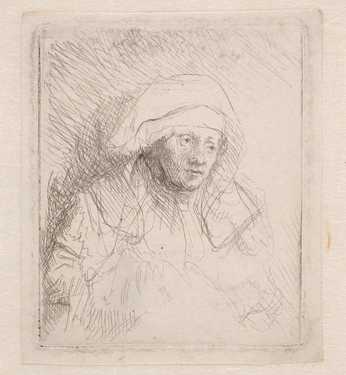 Chora kobieta w dużym białym nakryciu głowy (Saskia) autorstwa Rembrandt van Rijn