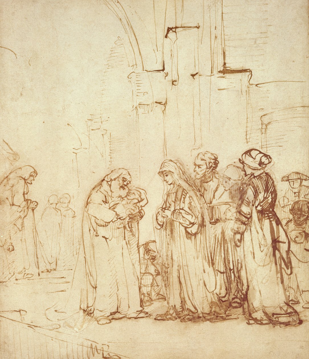 Symeon i Jezus w świątyni (rysunek) autorstwa Rembrandt van Rijn