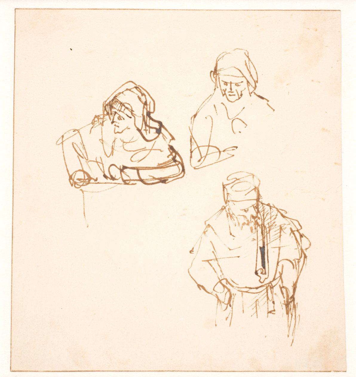 Szkic z dwoma Studiami kobiety i jednym Studium mężczyzny autorstwa Rembrandt van Rijn
