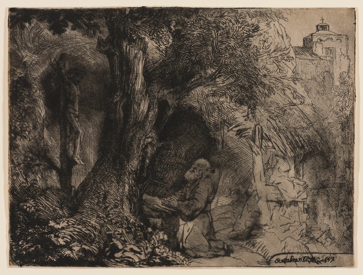 Św. Franciszek pod drzewem modlący się autorstwa Rembrandt van Rijn