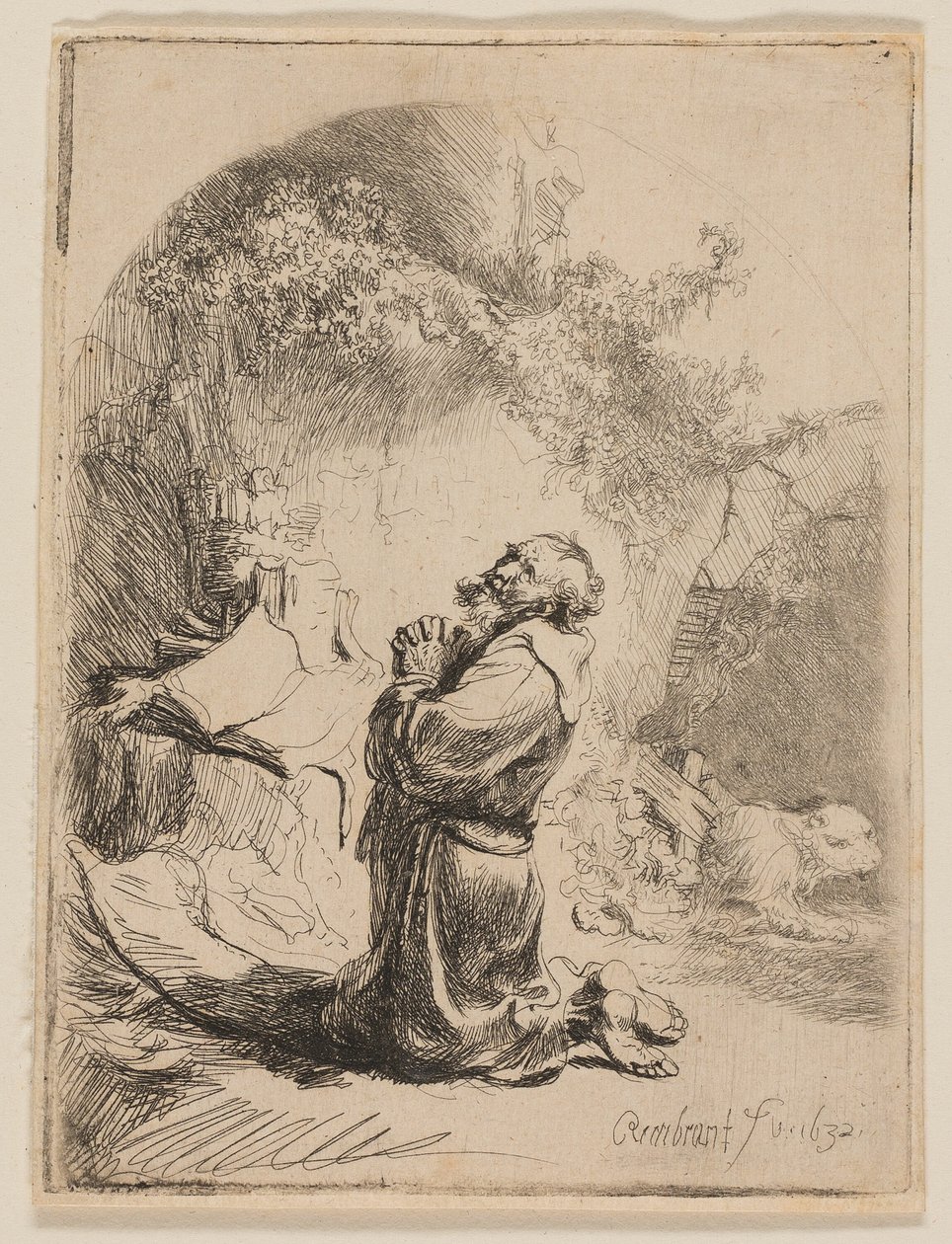 Modlitwa św. Hieronima: Arched autorstwa Rembrandt van Rijn